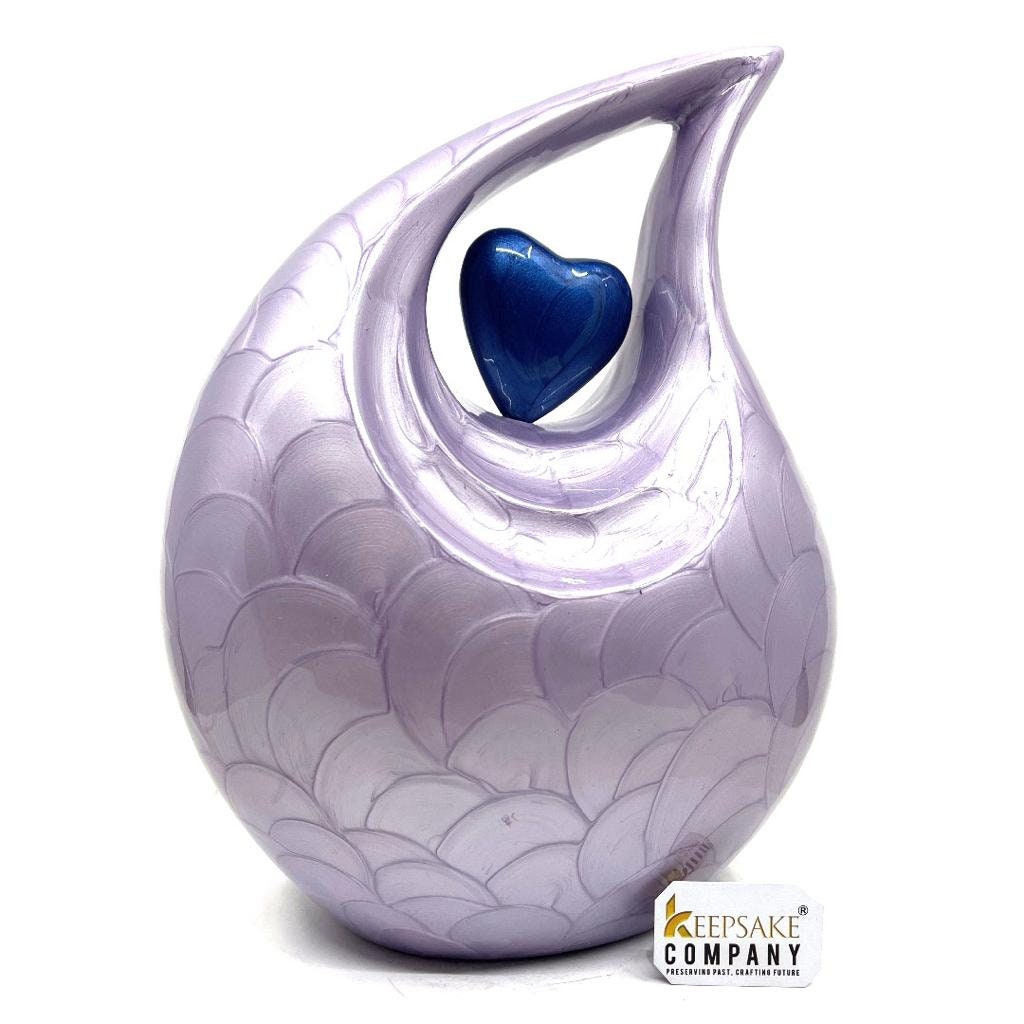 Purple Teardrop Enamel Adult Cremation Urn with Dark Blue Heart For Human Ashes - Can be Engraved in different Colours from Keepsake Company