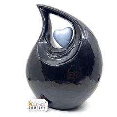 Keepsake Company's Jade Black Pearl Enamel Teardrop Adult Cremation Urn with Sky Blue Heart  For Human Ashes perfect for Adults.