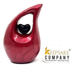 Keepsake Company's Pearl Red teardrop mini Cremation Urn with Black Heart for Human Ashes - Perfect for Adult and Infants