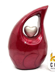 Pearl Red teardrop mini Cremation Urn with White Heart for Human Ashes - Perfect for Adult and Infants from Keepsake Company