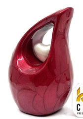 Pearl Red teardrop mini Cremation Urn with White Heart for Human Ashes - Perfect for Adult and Infants from Keepsake Company