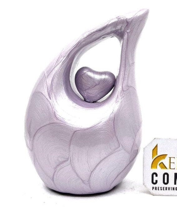 Keepsake Company's Pearl Purple teardrop mini Cremation Urn with purple Heart for Human Ashes - Perfect for Adult and Infants