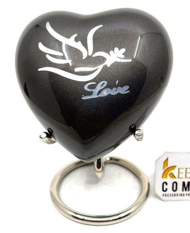 Keepsake Company's Heart Shaped Dove of Peace in slate grey colour - Perfect for Adults & Infants