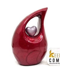 Pearl Red teardrop mini Cremation Urn with Purple Heart for Human Ashes - Perfect for Adult and Infants from Keepsake Company