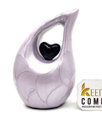 Keepsake Company's Pearl Purple teardrop mini Cremation Urn with Black Heart for Human Ashes - Perfect for Adult and Infants