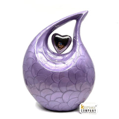 Keepsake Company's Dark Purple Pearl teardrop Enamel Adult Cremation Urn with shining Silver color  Heart For Human Ashes