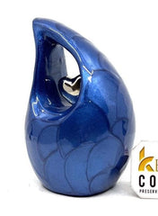 Blue teardrop mini Cremation Urn with silver plated Heart for Human Ashes - Perfect for Adult and Infants