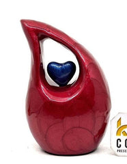 Red teardrop mini Cremation Urn with Dark Blue Heart for Human Ashes - Perfect for Adult and Infants