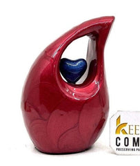Red teardrop mini Cremation Urn with Dark Blue Heart for Human Ashes - Perfect for Adult and Infants