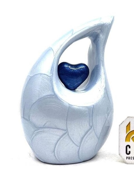 Sky Blue Teardrop Small Urns for Human Ashes with Heart - Mini Urns for Human Ashes - Ashes Urn - Keepsake Urns for Human Ashes - Mini Urn