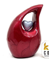 Red teardrop mini Cremation Urn with Light Blue Heart for Human Ashes - Perfect for Adult and Infants