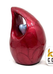 Red teardrop mini Cremation Urn with Light Blue Heart for Human Ashes - Perfect for Adult and Infants