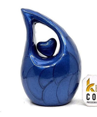 Dark Blue teardrop mini Cremation Urn with Blue Heart for Human Ashes - Perfect for Adult and Infants