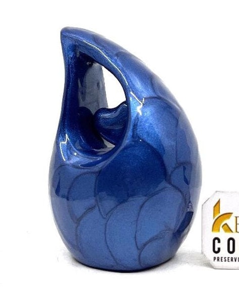 Dark Blue teardrop mini Cremation Urn with Blue Heart for Human Ashes - Perfect for Adult and Infants