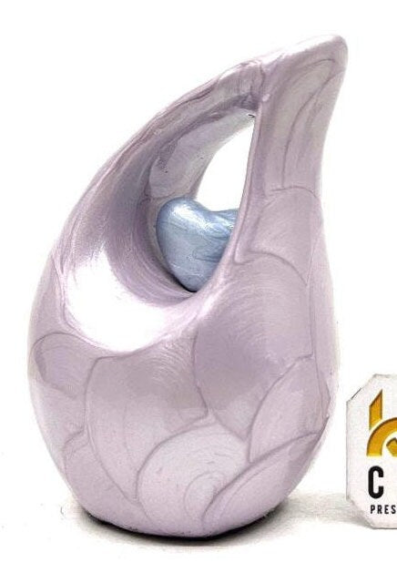 Purple teardrop mini Cremation Urn with Light Blue Heart for Human Ashes - Perfect for Adult and Infants