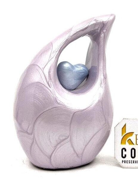 Purple teardrop mini Cremation Urn with Light Blue Heart for Human Ashes - Perfect for Adult and Infants