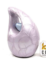 Purple teardrop mini Cremation Urn with Light Blue Heart for Human Ashes - Perfect for Adult and Infants
