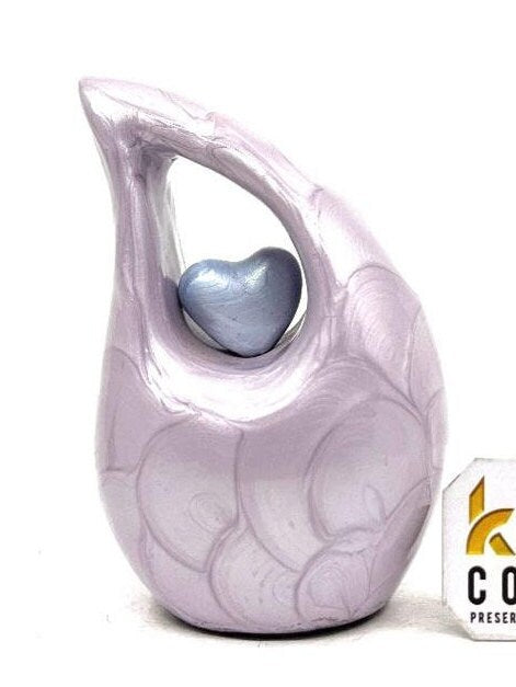 Purple teardrop mini Cremation Urn with Light Blue Heart for Human Ashes - Perfect for Adult and Infants