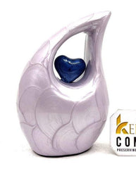 Lavender teardrop mini Cremation Urn with Dark Blue Heart for Human Ashes - Urn - Urn For Ashes - Keepsake Urn - Funeral Urn - Memorial Urn.