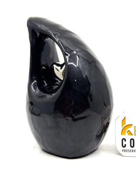 Black teardrop mini Cremation Urn with Silver Plated Heart for Human Ashes from Keepsake Company - Perfect for Adult and Infants