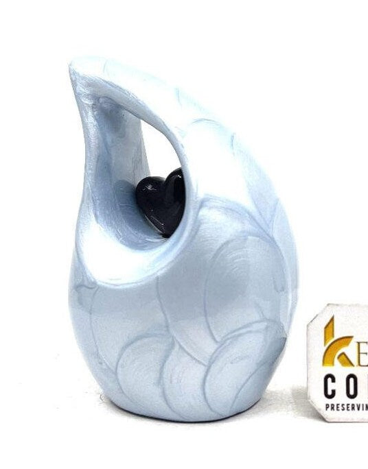 Light Blue teardrop mini Cremation Urn with Black Heart for Human Ashes from Keepsake Company - Perfect for Adult and Infants