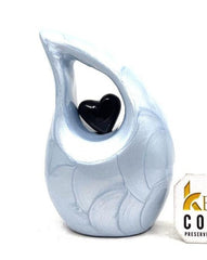 Light Blue teardrop mini Cremation Urn with Black Heart for Human Ashes from Keepsake Company - Perfect for Adult and Infants