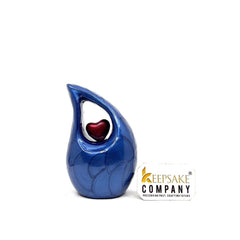 Roman Blue teardrop mini Cremation Urn with Red Heart for Human Ashes from Keepsake Company - Perfect for Adult and Infants