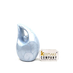 Light Blue teardrop mini Cremation Urn with Light Blue Heart for Human Ashes from Keepsake Company - Perfect for Adult and Infants