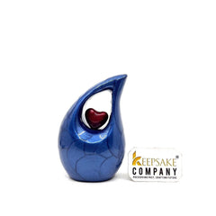 Roman Blue teardrop mini Cremation Urn with Red Heart for Human Ashes from Keepsake Company - Perfect for Adult and Infants