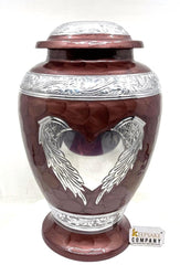 Keepsake Company's Dark Brown Enameled Adult cremation Urn with Angel Wing and Heart design