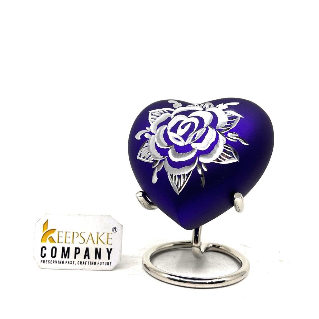 Heart Urn in Shade of Purple Color Engraved with Rose / Small Urns for Human Ashes from Keepsake Company