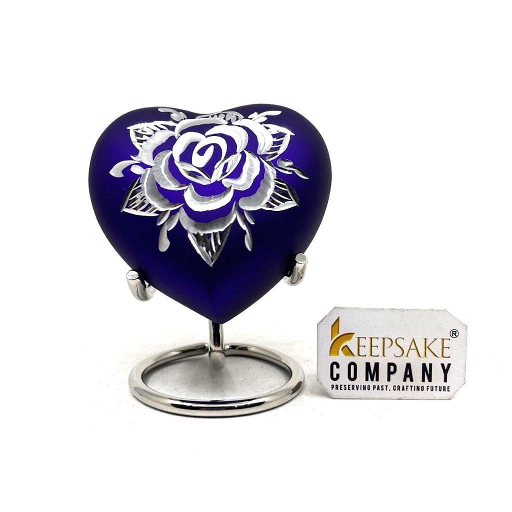 Heart Urn in Shade of Purple Color Engraved with Rose / Small Urns for Human Ashes from Keepsake Company