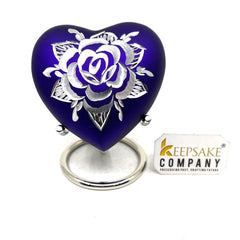 Heart Urn in Shade of Purple Color Engraved with Rose / Small Urns for Human Ashes from Keepsake Company