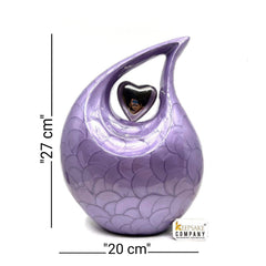 Keepsake Company's Dark Purple Pearl teardrop Enamel Adult Cremation Urn with shining Silver color  Heart For Human Ashes