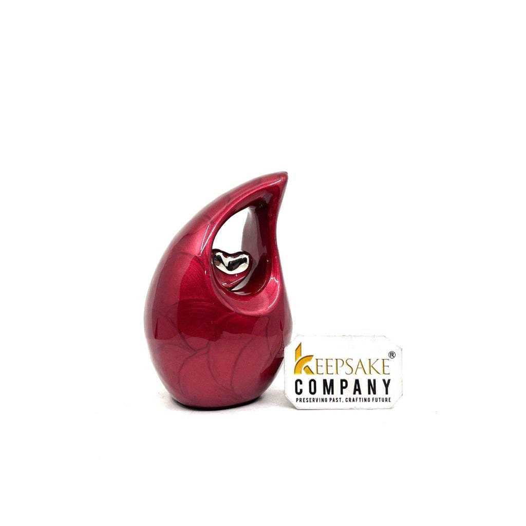 Pearl Red Mini teardrop Cremation Urn with Silver Plated Heart for Human Ashes - Perfect for Adult and Infants from Keepsake Company