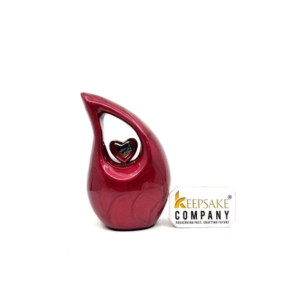 Pearl Red Mini teardrop Cremation Urn with Silver Plated Heart for Human Ashes - Perfect for Adult and Infants from Keepsake Company