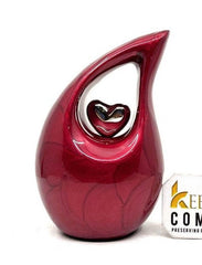 Pearl Red Mini teardrop Cremation Urn with Silver Plated Heart for Human Ashes - Perfect for Adult and Infants from Keepsake Company