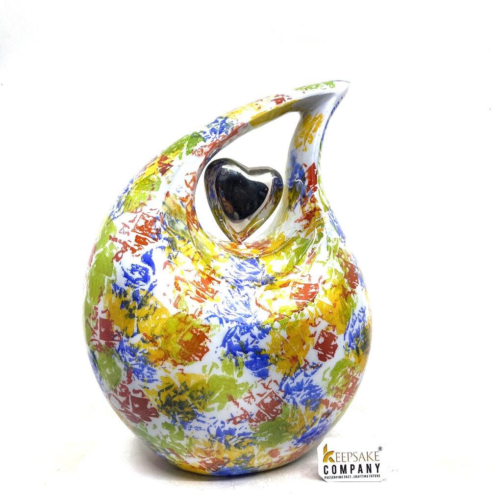 Color Burst Tie - Dye Adult Teardrop Urn with Silver Heart for Human Ashes from Keepsake Company