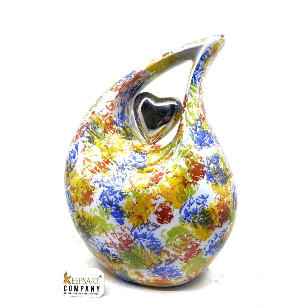 Color Burst Tie - Dye Adult Teardrop Urn with Silver Heart for Human Ashes from Keepsake Company