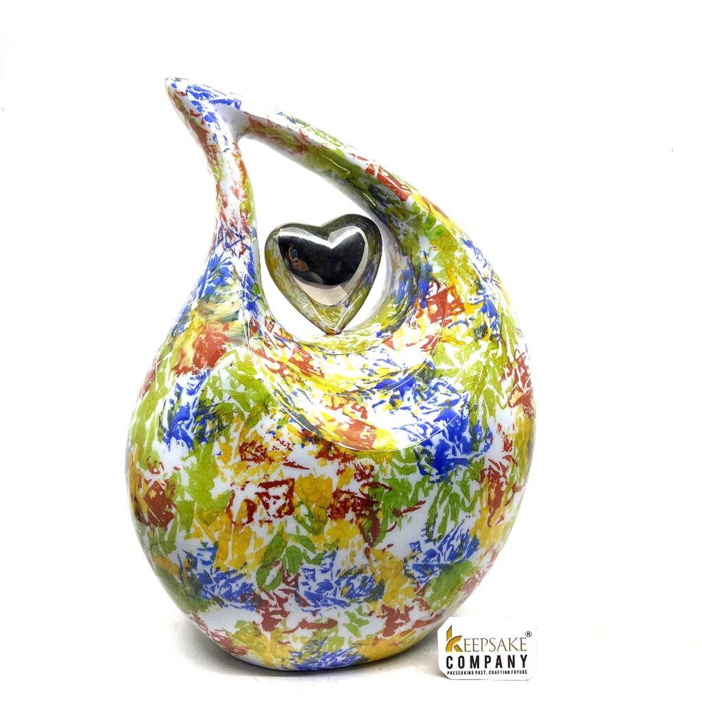 Color Burst Tie - Dye Adult Teardrop Urn with Silver Heart for Human Ashes from Keepsake Company