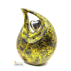 Golden Yellow and Black Color Burst Tie - Dye Adult Teardrop Urn for Human Ashes from Keepsake Company