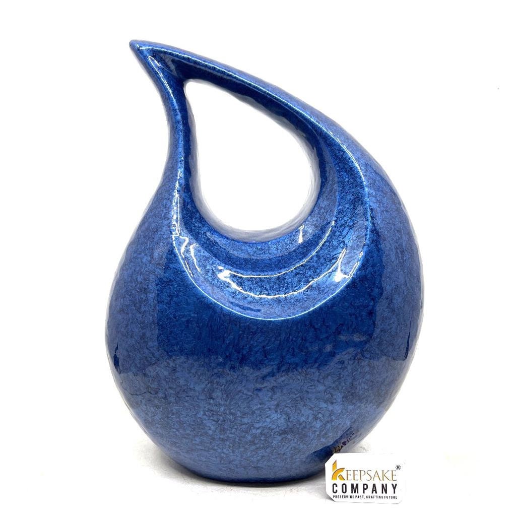 Blue Crackle  Adult Teardrop Urn for Human Ashes from Keepsake Company