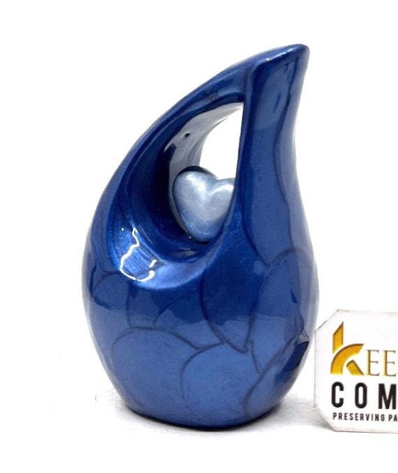 Roman Blue teardrop mini Cremation Urn - Small Urns for Human Ashes - Mini Urns for Human Ashes - Keepsake Urns for Human Ashes