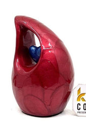 Red teardrop mini Cremation Urn with Dark Blue Heart for Human Ashes - Perfect for Adult and Infants
