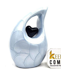 Light Blue teardrop mini Cremation Urn with Black Heart for Human Ashes from Keepsake Company - Perfect for Adult and Infants