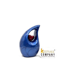 Roman Blue teardrop mini Cremation Urn with Red Heart for Human Ashes from Keepsake Company - Perfect for Adult and Infants