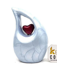 Blue teardrop mini Cremation Urn with Red Heart for Human Ashes - Mini Urn for Ash - Small Urn for Ash - Urn For Ashes from Keepsake Co.