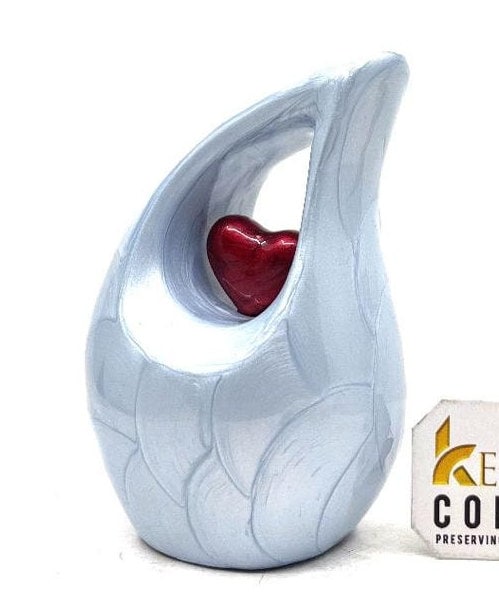 Blue teardrop mini Cremation Urn with Red Heart for Human Ashes - Mini Urn for Ash - Small Urn for Ash - Urn For Ashes from Keepsake Co.