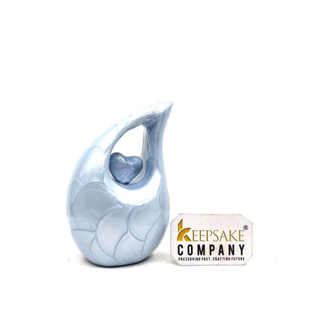 Light Blue teardrop mini Cremation Urn with Light Blue Heart for Human Ashes from Keepsake Company - Perfect for Adult and Infants