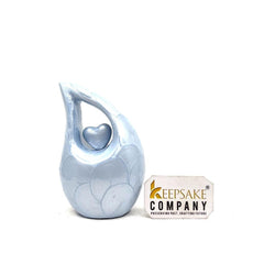 Light Blue teardrop mini Cremation Urn with Light Blue Heart for Human Ashes from Keepsake Company - Perfect for Adult and Infants